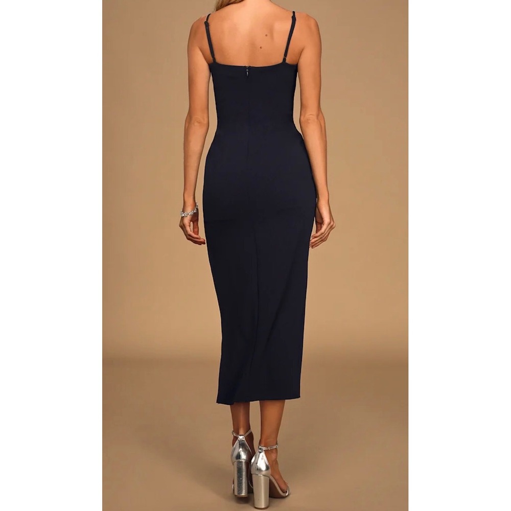 NWT Lulus Midi Slip Dress Such A Charmer Navy Blue Cutout High Slit Bodycon M - Picture 2 of 12